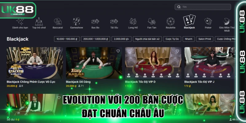 Evolution với 200 bàn cược đạt chuẩn châu Âu
